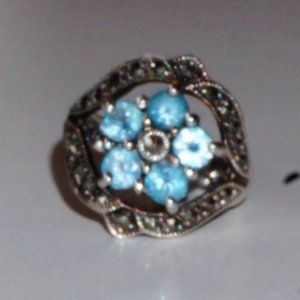 Light Blue Topaz and Marcasite Silver Ring